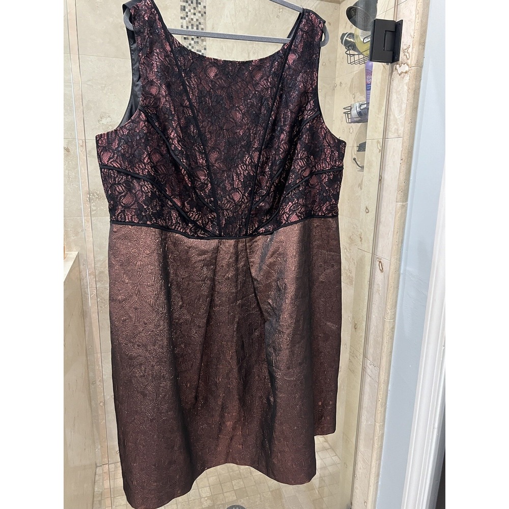 Lovely By Adrianna Papell Pink Rose Gold Lace V Neck Sleeveless Dress 24W